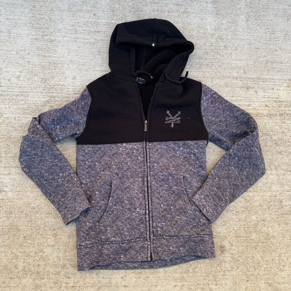 Zoo York Fleece Lined Zip Hoodie Size Small Comfy Skate Sweatshirt Black & Grey
